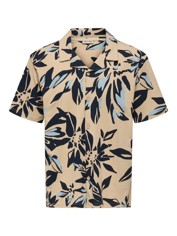 ONLY & SONS Piero AOP RLX SS Jersey Shirt - Dried Sage/Cloud Dancer